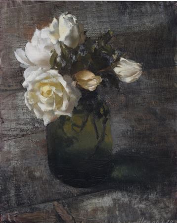 WHITE ROSES IN A GLASS JAR