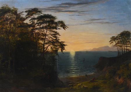 LANDSCAPE WITH SETTING SUN - THE ISLE OF RUM, SUN SETTING