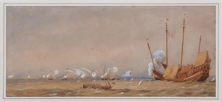 THE START OF THE BOMBARDMENT OF THE TAKU FORTS AT THE ENTRANCE OF THE PEIHO RIVER