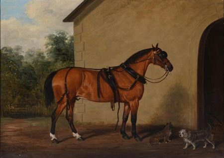 A CHESTNUT HORSE AND LITTLE DOGS, 1843