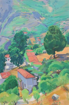 Houses in Avrilli The big pine Two cranes in "Gyrona" by Tilemahos Kanthos - Auction record, sale price, and art valuation. Compare with similar artists and explore comparable artworks.