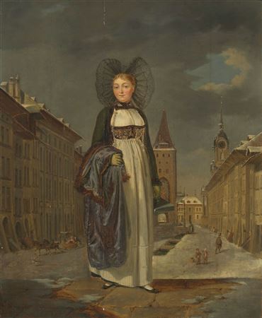 Bernese girl in traditional costume in Spitalgasse by Franz Niklaus Konig - Auction record, sale price, and art valuation. Compare with similar artists and explore comparable artworks.