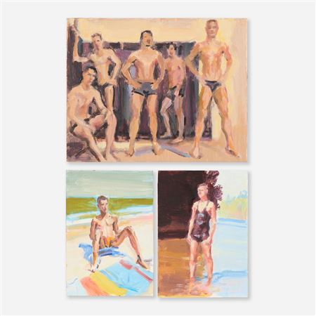 Man with Striped Towel; Wading in the Lake; Locker Room (three works)