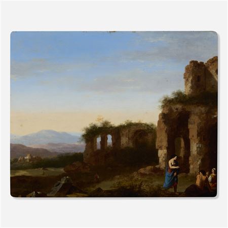 Landscape with figures and classical ruins