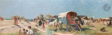 Gypsy festival at Saintes-Maries-de-la-Mer by Adolphe Gumery - Auction record, sale price, and art valuation. Compare with similar artists and explore comparable artworks.