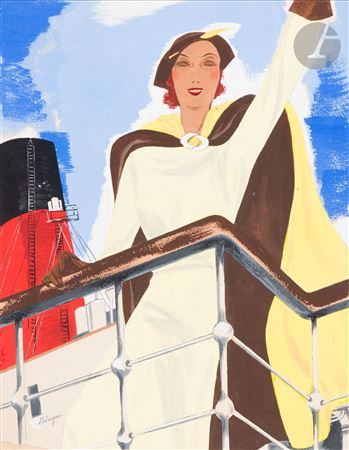 Elegant woman on the deck of the Normandie