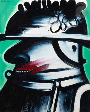 Portrait with hat on green background