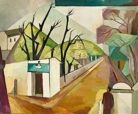 Kubistische Straßenecke mit Figur by Else Hertzer - Auction record, sale price, and art valuation. Compare with similar artists and explore comparable artworks.