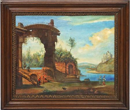 Ruin on the shore with people