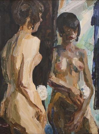Mädchen am Spiegel by Alfred Gustav Muller - Auction record, sale price, and art valuation. Compare with similar artists and explore comparable artworks.