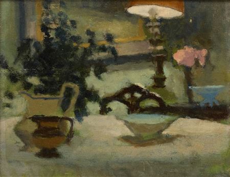 Still life with saucepan and pitchers