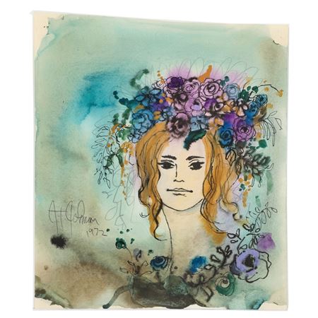 Female portrait with flower crown by Joni Johnson - Auction record, sale price, and art valuation. Compare with similar artists and explore comparable artworks.