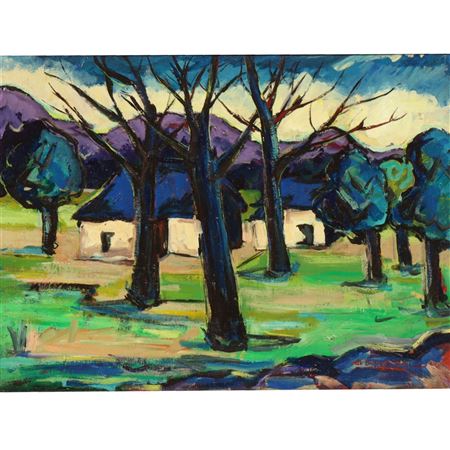 Expressionist landscape with house