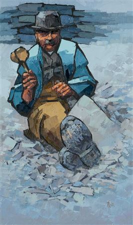 Portrait of a Dinorwic slate splitter by Ifor Pritchard - Auction record, sale price, and art valuation. Compare with similar artists and explore comparable artworks.