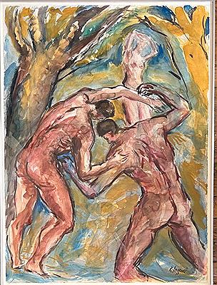 Study of a wrestler and female nude