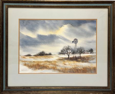 Untitled Winter Farm with Windmill