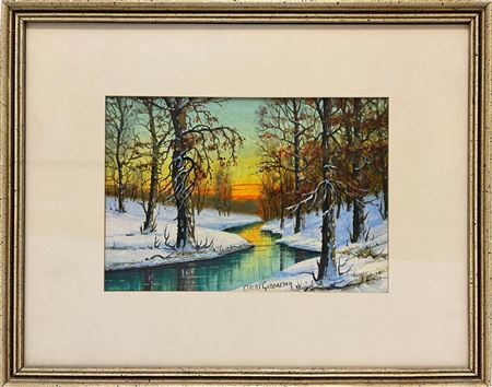 Untitled Winter Creek with Sunset by Oscar Gunnarson - Auction record, sale price, and art valuation. Compare with similar artists and explore comparable artworks.