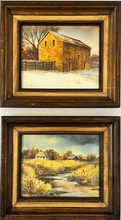 "Farm by the Creek" and "Old Stone Barn" (2)