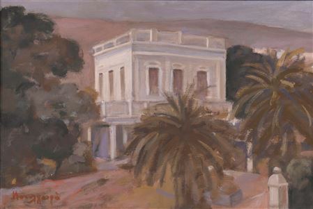 Villa with palm trees by Eva Boulgoura - Auction record, sale price, and art valuation. Compare with similar artists and explore comparable artworks.