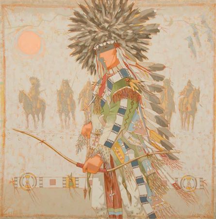 Sample artwork by Oreland Joe Sr (Born 1958), known for carved stone indian figure, illustrator - View similar artists and auction records