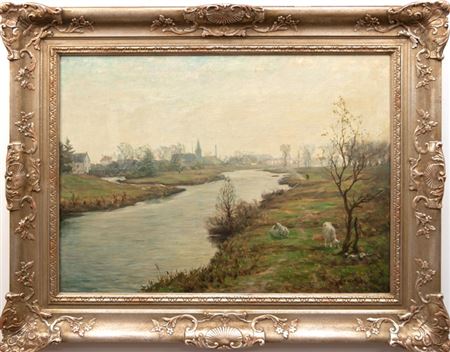 Rheinlandschaft mit Ziegen