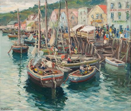 Boats along a busy pier