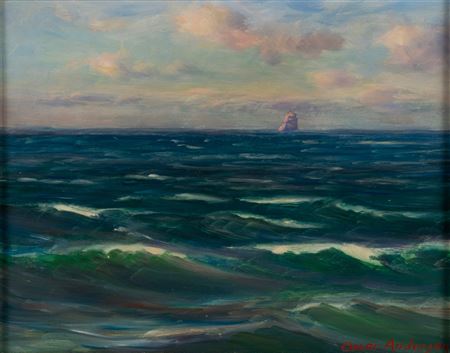 Seascape with boat in the background