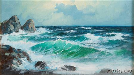Coastal seascape with rocky shore
