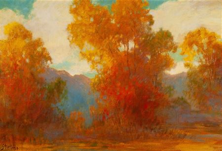 Autumnal landscape with distant mountains