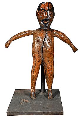 Monumental Carved Wood Figure With Outstretched Arms.