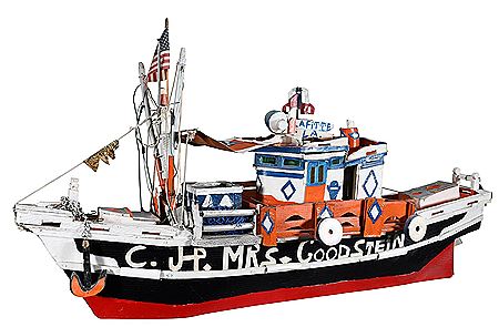 Sample artwork by James JP Scott (Born 1922), known for folk art sculpture-boats, oil rigs, airplanes, houses - View similar artists and auction records