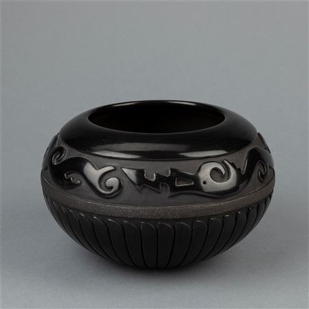 Carved Blackware Pot with Avanyu Design