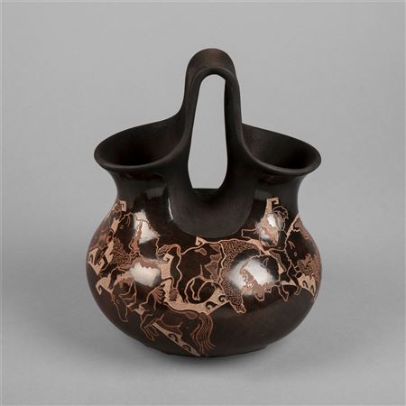 Sgraffito Wedding Vase with Buffalo Hunt Motif