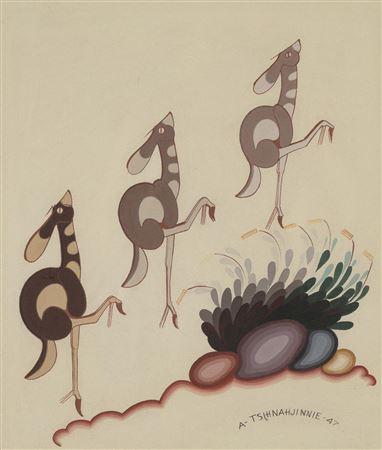 Three Deer, 1947 by Andy Van (Andrew) Tsinajinnie - Auction record, sale price, and art valuation. Compare with similar artists and explore comparable artworks.