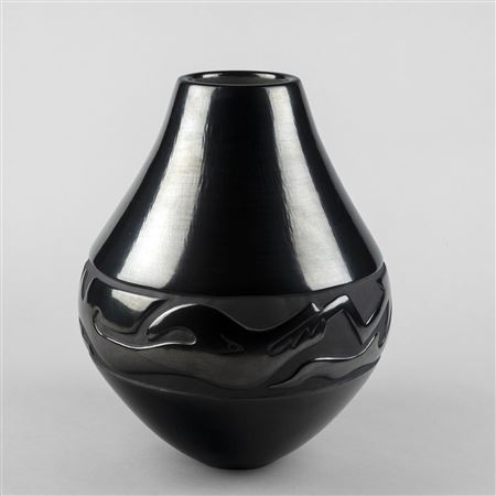 Carved Blackware Jar with Avanyu Design, ca. 1980