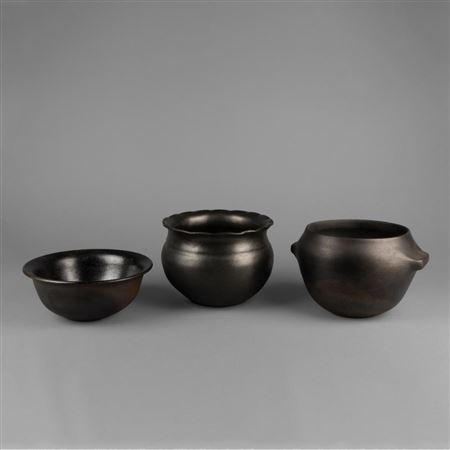 Group of Three Blackware Micaceous Bowls
