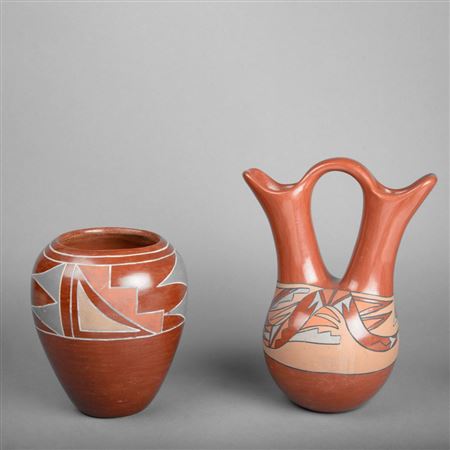Pair of Polychrome Redware Vessels