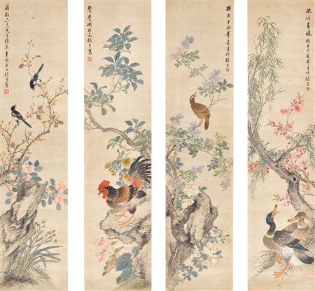 Flowers and Animals of Four Seasons (Set of four scrolls)