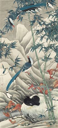 Red-billed Blue Magpie by Bamboo