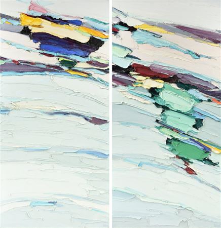 A DIPTYCH PAINTING, "Abstract with Thick Impasto"