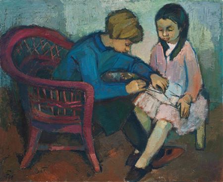 Beim Fddchenspiel. by Christa Feldmann - Auction record, sale price, and art valuation. Compare with similar artists and explore comparable artworks.