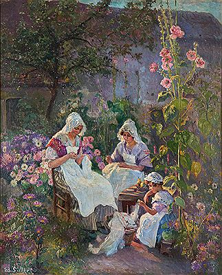 The Garden Sewing Circle by Edward Selmar Siebert - Auction record, sale price, and art valuation. Compare with similar artists and explore comparable artworks.