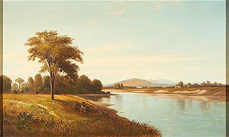 Landscape with Cattle and Figures Sitting by the Riverbank