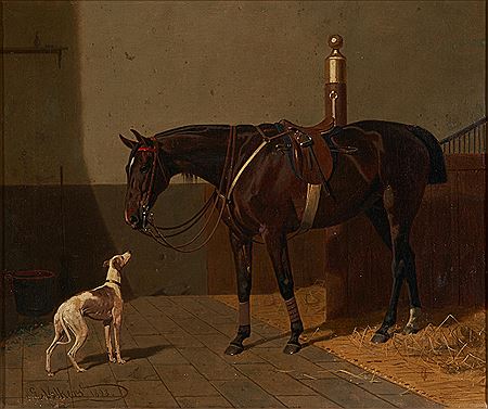 Best Friends/A Bay Horse and a Hound in a Stable