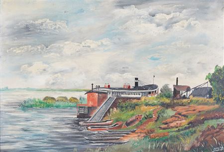 Untitled (Boat on the river) by Albert Mongita - Auction record, sale price, and art valuation. Compare with similar artists and explore comparable artworks.