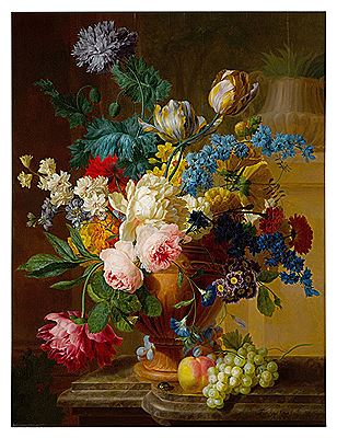 Still Life of Roses, Peonies, Tulips, Narcissus, and Other Flowers in a Terracotta Vase