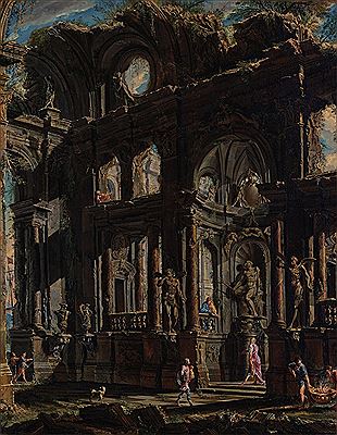 Architectural Capriccio with Figures Carrying Burning Coals by Vittorio Maria Bigari - Auction record, sale price, and art valuation. Compare with similar artists and explore comparable artworks.