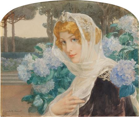 Jeune femme aux hortensias