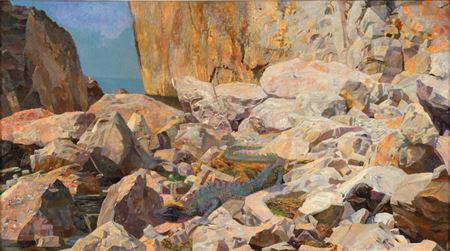 Dragon on a Rocky Shore by Karl Mediz - Auction record, sale price, and art valuation. Compare with similar artists and explore comparable artworks.