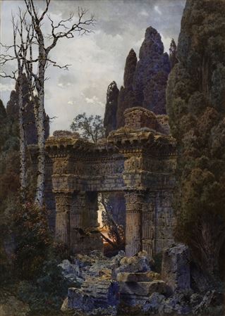 Roman Ruin at Twilight by Ferdinand Knab - Auction record, sale price, and art valuation. Compare with similar artists and explore comparable artworks.